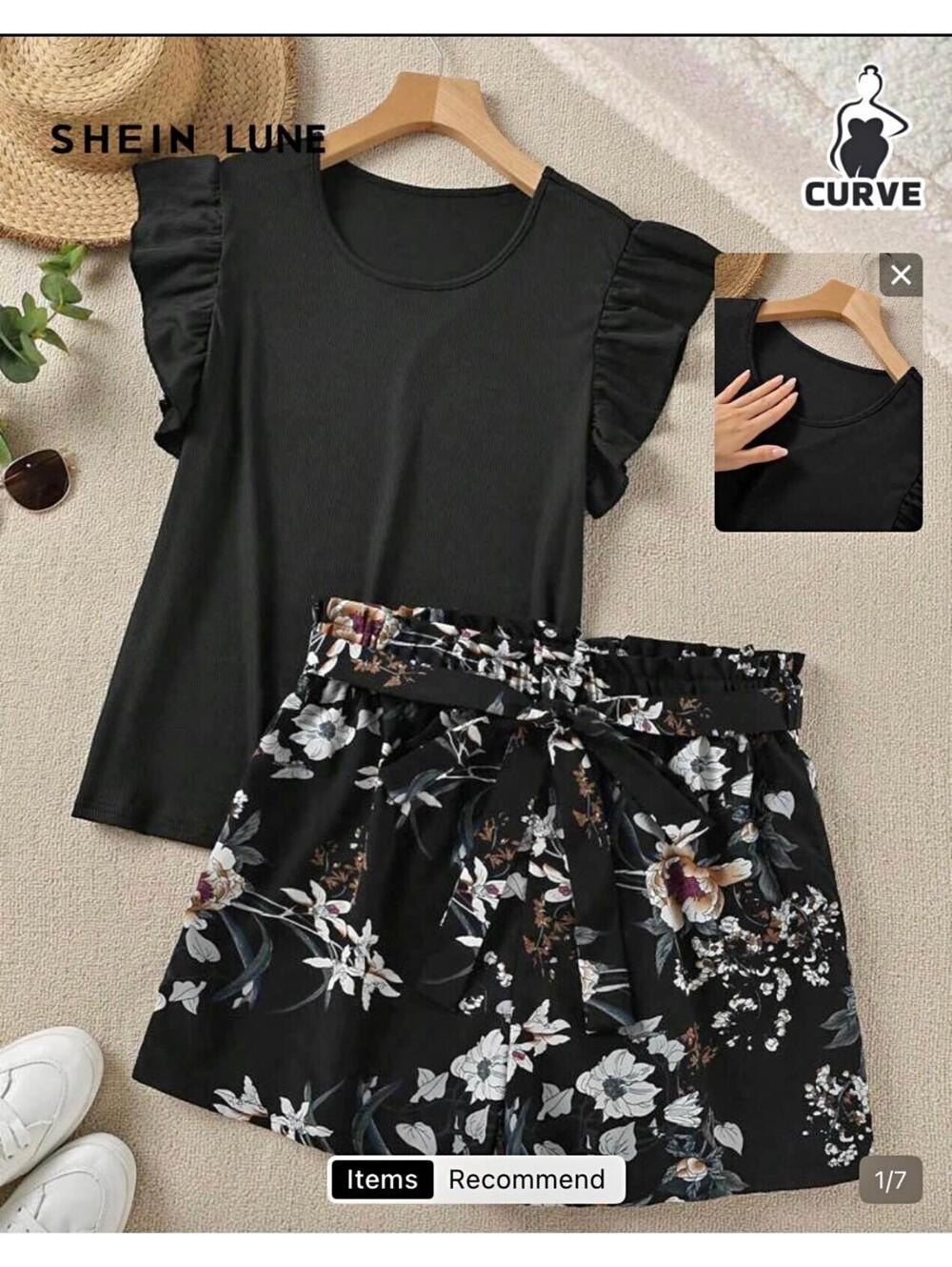 2-pc Flutter top with floral short bottoms sz 14
